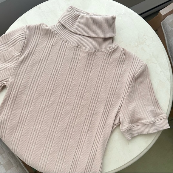 Zara Beige Ribbed Mockneck Short Sleeve Top - Picture 2 of 7